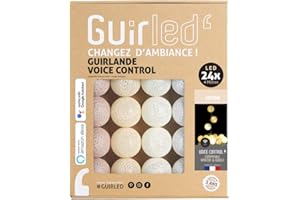 GuirLED - Guirlande lumineuse wifi boules coton LED USB - Commande Vocale - Maison connectée - Amazon Alexa & Google Assistant - Adaptateur secteur 2xUSB inclus - 24 boules 2.4 - Coton