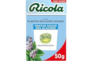 Ricola - Bonbons aux Plantes Suisses - Parfum Menthe des Glaciers - Doux et Rafraîchissant - Sans Sucres - Boîte de 50g