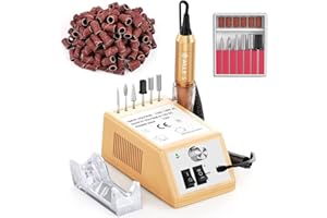 Alle's Ponceuse pour Ongles Professionnel, 6 en1 Lime a Ongle Electrique, 20000 RPM Kit de Manucure et Pédicure Professionnel avec Vitesse et Direction Réglables, avec 100 Bandes de Ponçage, Gold
