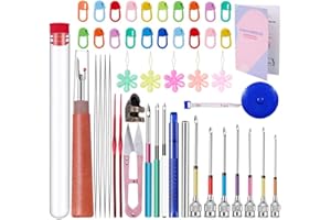 DIPEER 49 Pcs Needle Punch Tool Kit, Cross Stitch Set with Manual 10 Sizes Magic Embroidery Pen, Adjustable Ultra Punch Pen with Handle, Threader, Knitting Markers for Embroidery DIY Crochet Knitting
