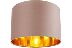 Contemporary and Chic Taupe Cotton 12" Table or Pendant Circular Drum Lamp Shade with Shiny Copper Inner - 60watt Maximum by Happy Homewares