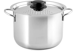 INOXPRAN - Cuociscola Inoxpasta in Acciaio Inossidabile, con Coperchio da 22 cm, con Fori, Utilizzabile nel Gas, Piastra Elettrica e Vetro Ceramica, Lavabile in Lavastoviglie