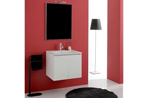 Kiamami Valentina - Mobile bagno 60cm con ante bianco export, lavabo in ceramica, specchio 60x80 | Bilbao