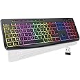 TECURS Clavier Gamer sans Fil - Clavier Ordinateur Silencieux avec Contrôle Média AZERTY Rétroéclairé, USB Clavier Ergonomiqu