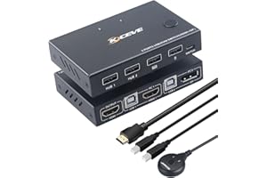 NAWEN KVM Switch For 2 Computers, HDMI +DisplayPort KVM Switcher For Share Keyboard, Mouse, Monitor, DP Support for 1920 * 1200@30Hz HDMI Support 4k@30Hz