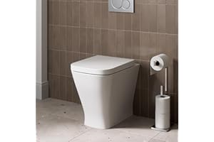 Affine® Marseille Modern Bathroom Cloakroom Back to Wall BTW Toilet Space Saving WC Toilets, Soft Close Top Fix Seat, Square Pan Ceramic, White Gloss