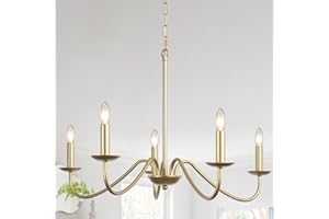 ‎ASHUAQI ASHUAQI Kronleuchter Gold, 5 Flammig Pendelleuchte Gold, Klassische Kerze Kronleuchter Vintage, Pendelleuchte Esstisch mit E14 Fassung, Lampe für Wohnzimmer Schlafzimmer Küche Flur Esszimmer