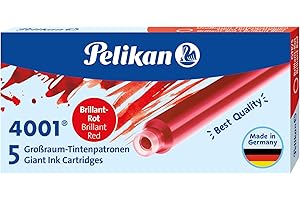 Pelikan Naboje Atramentowe do Piór Wiecznych | Zestaw 5 szt | Wymienne Długie Wkłady | Wymiana Atramentu Tuszu | Wyraźny Trwały Kolor | Kaligrafia Pisanie Ręczne do szkoły Pracy Biura | Czerwone