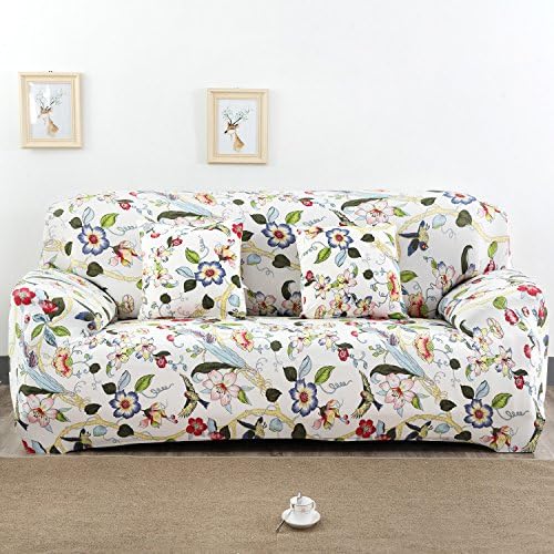 YUTIANHOME Floral Sofa Cover Stretch Fabric Couch Slipcover Settee Protector Easy Fit for 2 Seater, Singing Birds/Fragrant Flowers