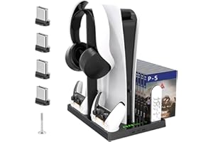 TOPEV PS5 Storage Stand and Cooling Station with Earphone Stand, 4000RPN PS5 Cooling Fan, 15 Game Slots, Multiple Output Ports, Easy to Install