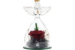 WELTRXE Preserved Rose In Glass, Angel Ornament, Handmade Eternal Rose, Preserved Real Rose Flower, Forever Rose Gift for Mothers Day, Birthday, Women, Girl, Mom, Grandma, Wife, Sister, Wine
