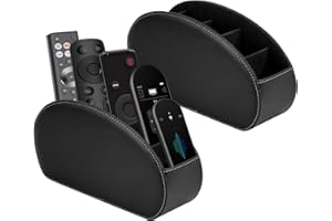RETON 2 Stück Fernbedienungshalter mit 5 Fächern, schwarzes PU-Leder TV-Fernbedienungs-Organizer, TV-Fernbedienungshalter, Aufbewahrungsbox, geeignet für Medien-Controller, Make-up-Pinsel, Bürobedarf