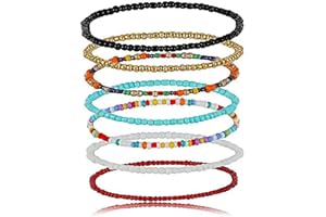 MY PET ELEPHANT 7 Stück Damen Fußkettchen, Handgemachte Bunte Perlen Fusskette Boho Verstellbares Geschichtetes Wasserfestes Elastische Fußschmuck Set für Frauen Mädchen