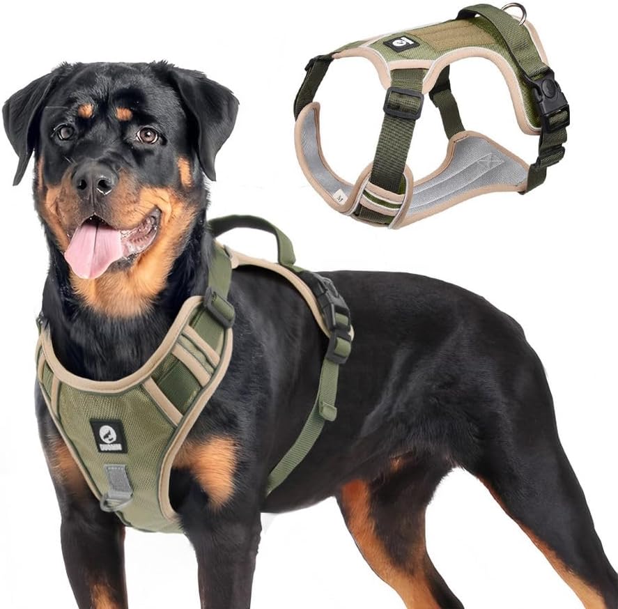 Yacel Köpek Tasması ve Gezdirme Halatı Göğüs ve Sırt Setli (Reflektörlü) (10, Haki, L)