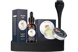 OCHILIMA Beard Growth Kit - Beard Roller, Beard Growth Serum Oil, Beard Balm, Stimulate Beard and Hair Growth, Anniversary&Birthday Gifts for Men, 0.5mm Derma Roller for Beard, Hair Regrowth