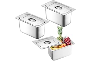 Piashow Lot de 3 Bac Inox Alimentaire Avec Couvercle, Bac Gastronorme, Boite Alimentaire Inox pour Buffet/Maintien au Chaud/Traiteur/Hôtel/Restaurant - 17,5 x 11 x 10 cm