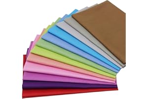 Jukway 12 Pezzi Tessuto di Cotone Tinta Unita Stoffa 45 x 50 cm Tessuto Twill di Puro Cotone, Stoffe per Patchwork, Cucito, Decorazione Fai Da Te, Lavori Artigianali (Multicolore)