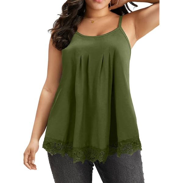 XiaoMaAnJi Plus Size Lace Hem Flowy Tank Top For Women - Purple, 1X, Scoop Neck & Sleeveless - View #10