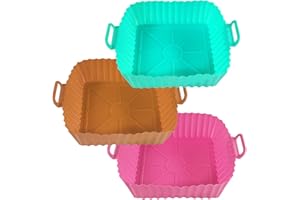 Echehi Paquet de 3 Moule Silicone Air Fryer, les Moule Air Fryer pour Friteuse à Air de 7 Pouces Sont Réutilisables. Accessoires Air Fryer pour COSORI, Ninja, Tower. Rose, Marron, Vert