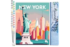 Figured'Art Peinture par Numéro Adulte Affiche Vintage New York - Activité Manuelle Kit de Loisir Créatif DIY Numéro d'Art Complet - 40x50cm sans châssis en bois