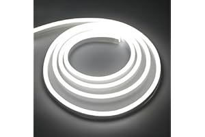 ONSSI® Tiras LED de Neón 220v (Blanco Frío,5M),12w/m Cada Corte de 10cm,288 Led/m COB Luz de Cuerda,Ip65 Impermeable con Enchufe de Interruptor y Pegatina,Neon Led Para Uso Interior y Exterio