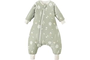 Nivolltha 3.5 TOG Super Soft Detachable Long Sleeves Baby Sleeping Bag with Feet, 100% Cotton Thick Winter Toddler Sleep Sack, Foliage, Size M