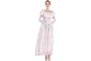 CR ROLECOS Bridgerton Robe Régence victorienne pour femmes, bouffante avec gants, pour le bal