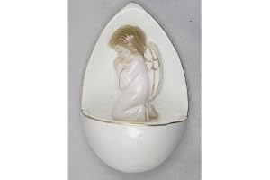 MaMeMi Porcelain Weihkessel Rosa Engel – Handmålat Weinkbecken 10,5 cm, Väggmonterat Holy Water Font, Dop & Kommunion Present för Flickor