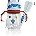 SARAOONT™ Tritan Weighted Straw Sippy Cup with Handles for Baby and Toddlers 6 months up, 300 ml Leakproof Soft Silicone Straw first Infant Water Bottle with 2 cleaning brush