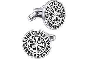 GAUEIOUR Cufflinks for Men, Norse Viking Tuxedo Shirt Cuff Links,Stainless Steel Cuff Links and Shirt Studs,Vintage Style Viking Runes Compass Cufflinks