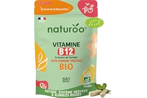 NATUROO NUTRITION Vitamine B12 Bio | 60 gélules (2 mois) | 100% naturelle et végétale | Premium & Vegan | vitamin B 12 à 25 µg (1000% des AJR) | Extraits de Shiitake et fibre d'acacia bio | B-12 pour Hommes et Femmes