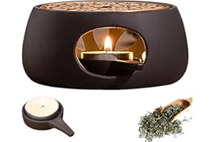 Nizirioo Calentador de tetera de cerámica, calentador de tetera con portavelas, soporte para velas retro tallado, calentador de té para el hogar, café, leche de té