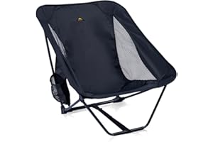 iClimb Low Ultralight Compact Camping Folding Chair with Side Pocket and Carry Bag (Black)
