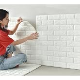 UKAB DEKOR Kendinden Yapışkanlı Esnek K&ouml;p&uuml;k Beyaz Taş Desen Duvar Kağıdı Paneli 50 X 30 Beyaz