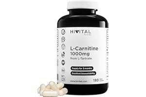 HIVITAL FOODS L-Carnitin 1000 mg. 180 vegane Kapseln für eine 3-monatige Kur. Durch bakterielle Fermentation gewonnen (100% vegan). Hergestellt von HIVITAL