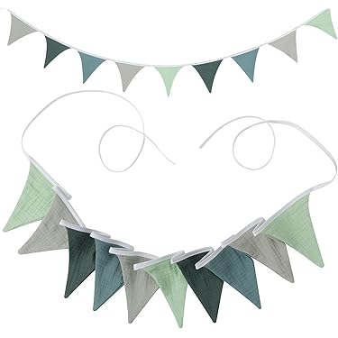 Bandierine Decorativa In Mussola Di Cotone Per Cameretta - Ghirlanda 2,6 M Con 10 Bandierine | Candy Grün E Beige - Foto 4