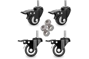 YOOGAA 2” Stem Casters Locking Swivel Caster Wheels Set of 4 No Noise 3/8"-16x1" Threaded Stem Industrial Castors Double Bearing Casters Replacement Caster for Carts Furniture Dolly Workbench Trolley