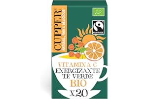 Cupper - 20 Bolsitas de Té Verde Ecológico Energizante, Apto para Veganos, Propiedades Antioxidantes y Diuréticas, Contiene Naranja, Acerola, Guaraná y Matcha