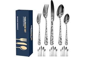 Set di Posate, Aoresac Posate Acciaio Inox da 20 pezzi per 4 Persone, Ideali per La Casa, Il Ristorante, Festa e Come Regalo, Lavabili in Lavastoviglie e Antiruggine (Nero)