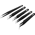 Alis 5 Pcs ESD Precision Multifunction Tweezers Set, Upgraded Anti-Static Professional Tweezers Precision for Eyebrows, Splinter & Ingrown Hair Removal, Electronic Repairing, & Crafting Tool Kit