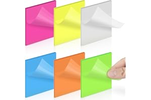 Sansoak Transparente Haftnotizen, 300Blätter Wasserdichte Durchsichtige Farbmemo Transparent Sticky Notes 76×76 mm, 50/Block, 6 Farben farbige Selbstklebende Durchsichtige Haftnotizen für Schulbüro