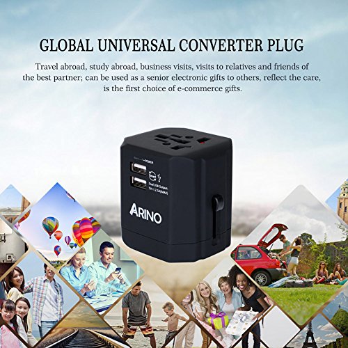 ARINO Reiseadapter Universal Reisestecker Adapter mit Dual USB Anschlüssen für Weltweit Reise über 150 Länder USA, UK, EU und Mehr (Schwarz) - 7