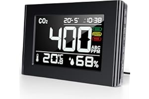 BILIPALA Medidor de CO2, Monitor de Calidad del Aire Interior, Detector de Dióxido de Carbono con Alarma, Temperatura, Humedad Relativa y Medidor de CO2, Monitor de Aire para Hogares- DM6501, Negro