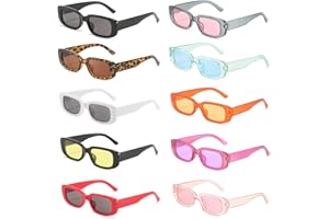 Lassuzie 10 Pièces Lunettes De Soleil Rectangulaires, Lunettes de Soleil Rétro Lunette de Soleil Vintage Pour Femmes Hommes Lunettes de Soleil à La Mode Avec Protection UV