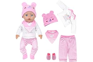 Kuvarix Puppenkleidung 35-43cm, Kleidung Outfits für Baby Puppen, New Born Baby Puppe Kleidung Zubehör, Puppenkleidung Set mit Top Trousers Hat Bib Socks für Kinder Mädchen Jungen