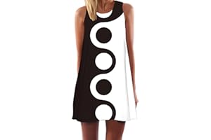 Ocean Plus Mujer Vintage Vestido Sin Mangas Cuello Redondo Vestido de Playa Vestido de Tirantes Camisetas Camisa Corta Vestido de Blusa