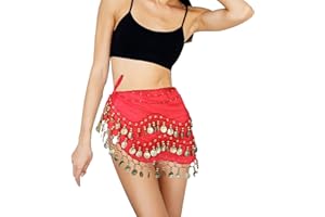 SHCHME Belly Dance Hip Scarf,Bling Belly Dance Skirt Wrap with Golden Coins Costume for Woman