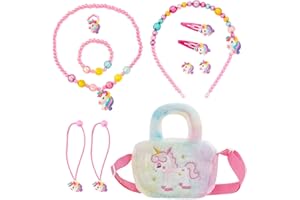 NyxSeat Juego de joyas 11 piezas para niñas, bolso de mano arco iris, accesorios de joyería para el cabello, regalo para niñas, regalos de cumpleaños, Poliéster