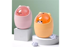 Suuwwn Karikatur Kleiner Bär Katze Tischmülleimer mit Schwingdeckel ，Kosmetikeimer Mini Mülleimer Stifthalter Schlafzimmer Dekorationen Bad den Schreibtisch Kosmetikeimer Papierkorb Abfalleimer (B)