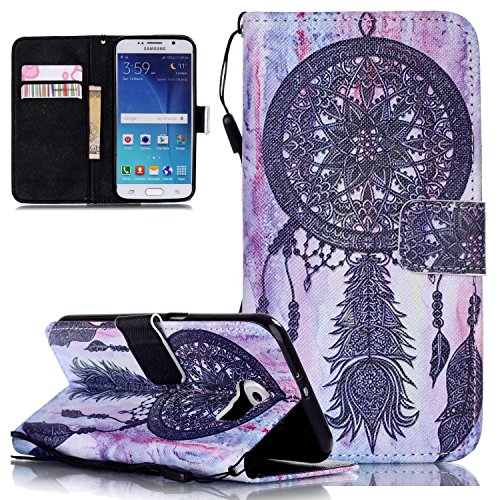 Samsung Galaxy S6 Edge Case with Strap,Samsung Galaxy S6 Edge Case Flower Pink,Samsung Galaxy S6 Edge Cover Wallet,TOCASO Flip Stand Case Folio Book Style Portable Carrying Protective Cases Covers Colorful PU Leather Anti Scratch Bumper Shell Money Pocket ID/Credit Card Holder Slot Magnet Case for Samsung Galaxy S6 Edge (Black Campanula)